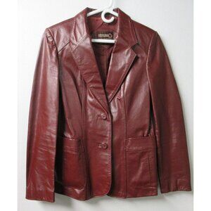 SHEPLERS Leather Jacket Woman Size 12 Burgundy Single Breasted Y2K Western Soft